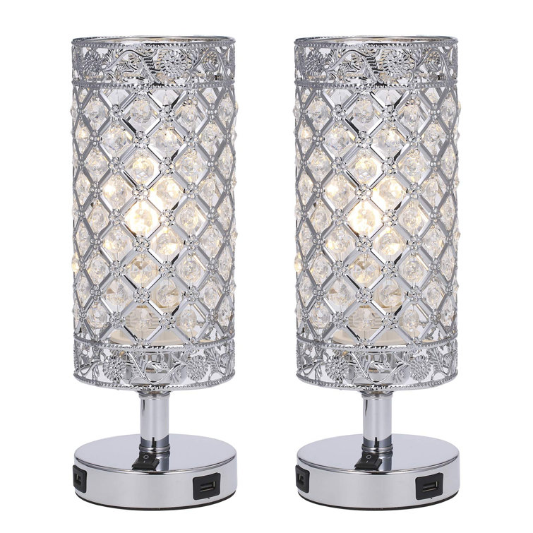 VonHaus 30Cm Silver Bedside Table Lamp Set with USB Wayfair.co.uk